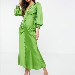 ASOS DESIGN Satin Tie Front Midi Dress